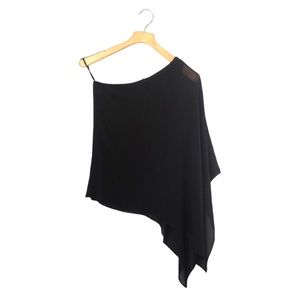Analili Black Asymmetrical One Shoulder Blouse With Sheer Overlay M/L